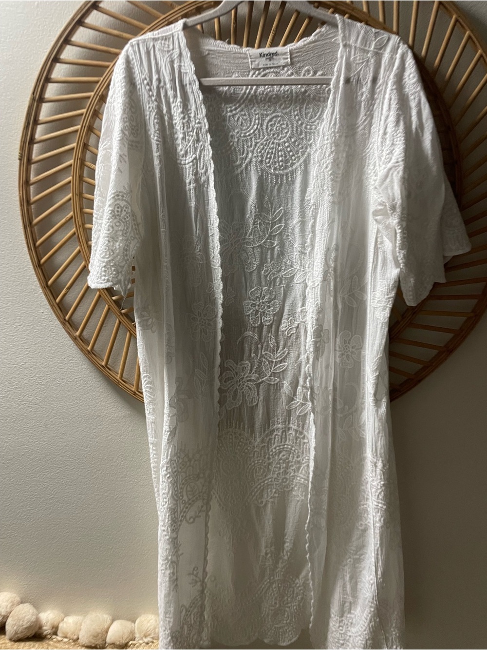White Embroidered Open Kimono